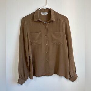 Vintage 100% Silk Brown Buttoned Blouse
